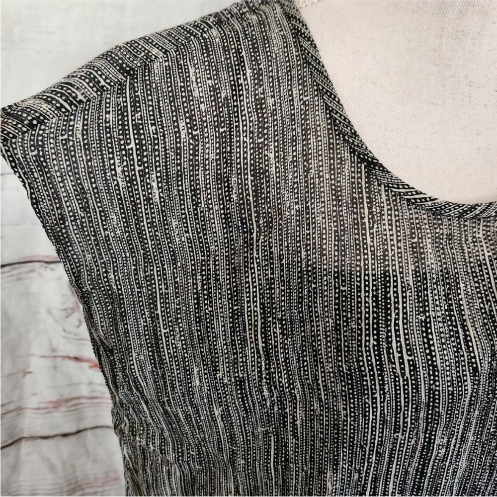 Eileen Fisher Black & Off White Dot/Dash Silk Blouse